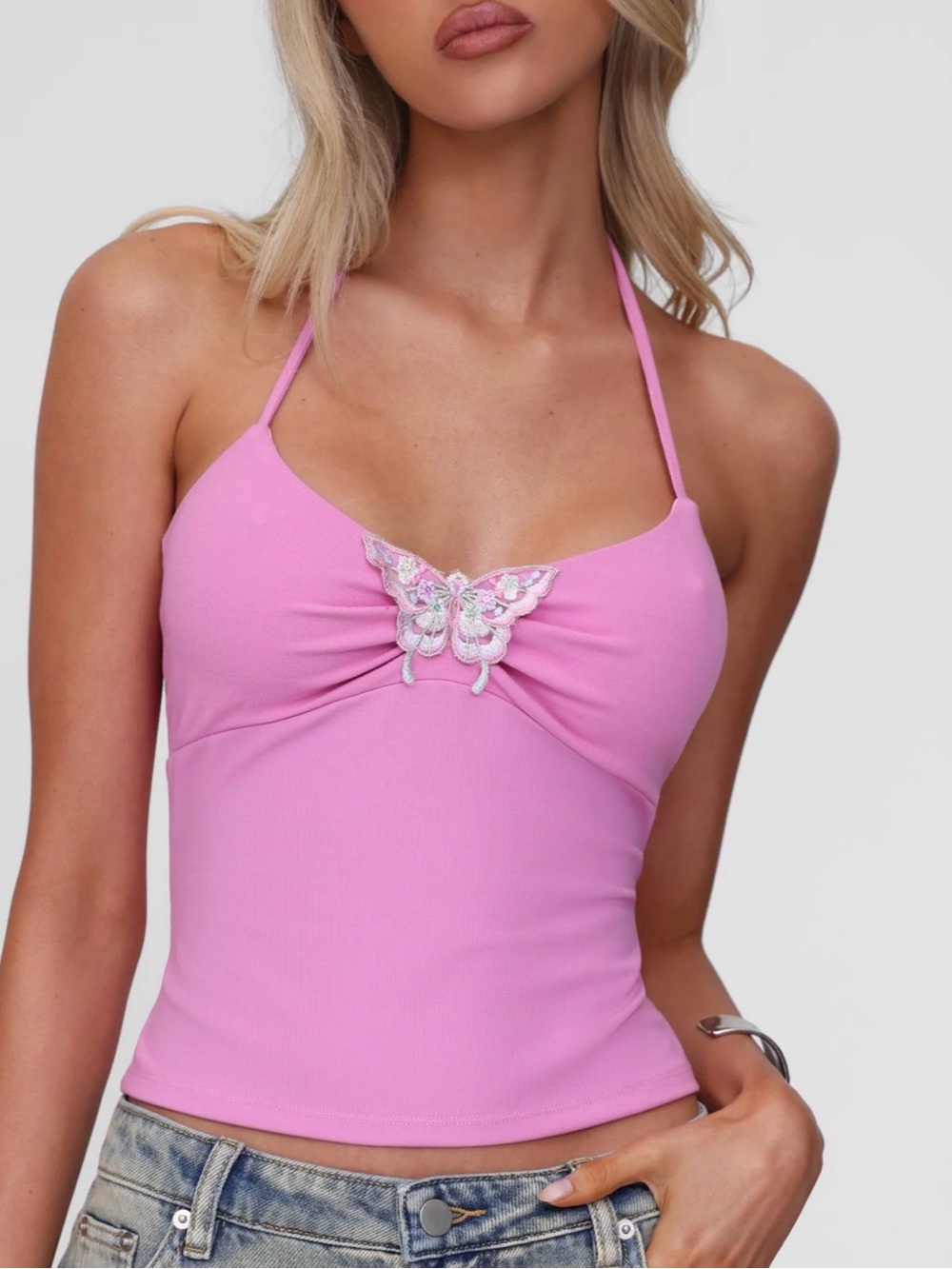 Tiger Mist Pink Butterfly Halter Camisole